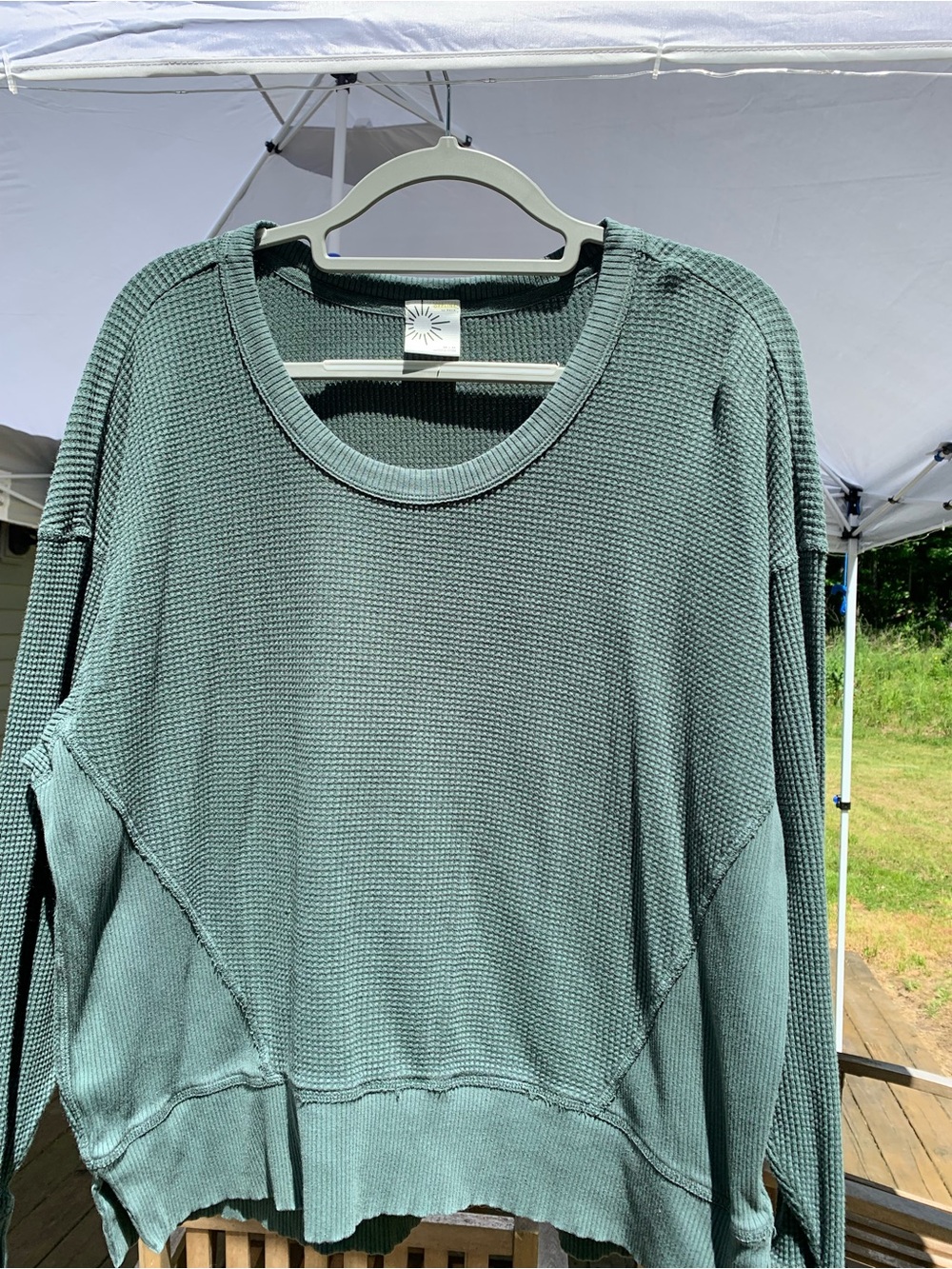 aerie Waffle-Knit Scoop Neck Long Sleeve Top -